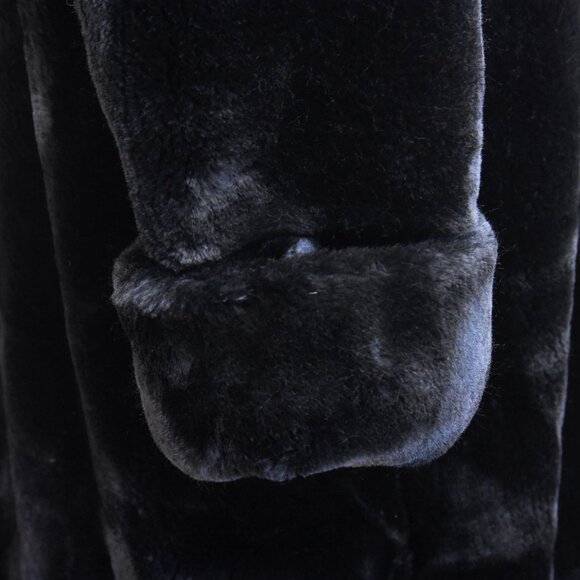 Black Long Plush Faux Fur Coat London Fog Winter Outerwear Coat Full Length 10 - Picture 6 of 9